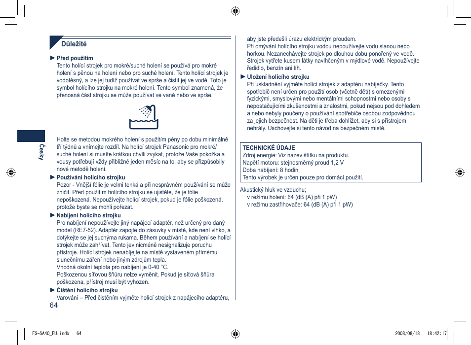 Panasonic ESSA40 User Manual | Page 64 / 92