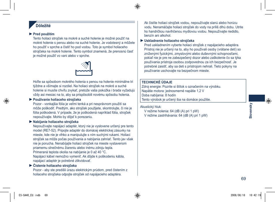 Panasonic ESSA40 User Manual | Page 69 / 92