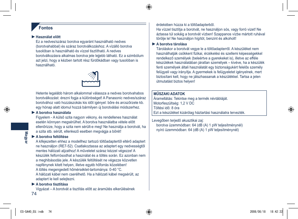 Panasonic ESSA40 User Manual | Page 74 / 92