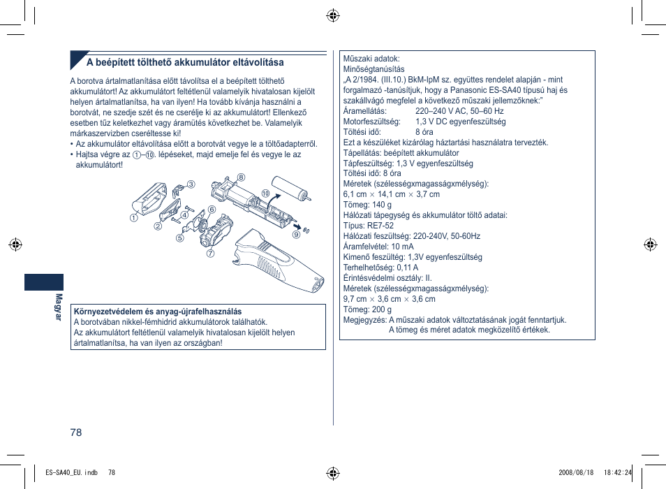 Panasonic ESSA40 User Manual | Page 78 / 92