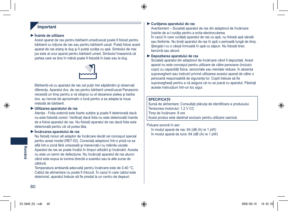 Panasonic ESSA40 User Manual | Page 80 / 92