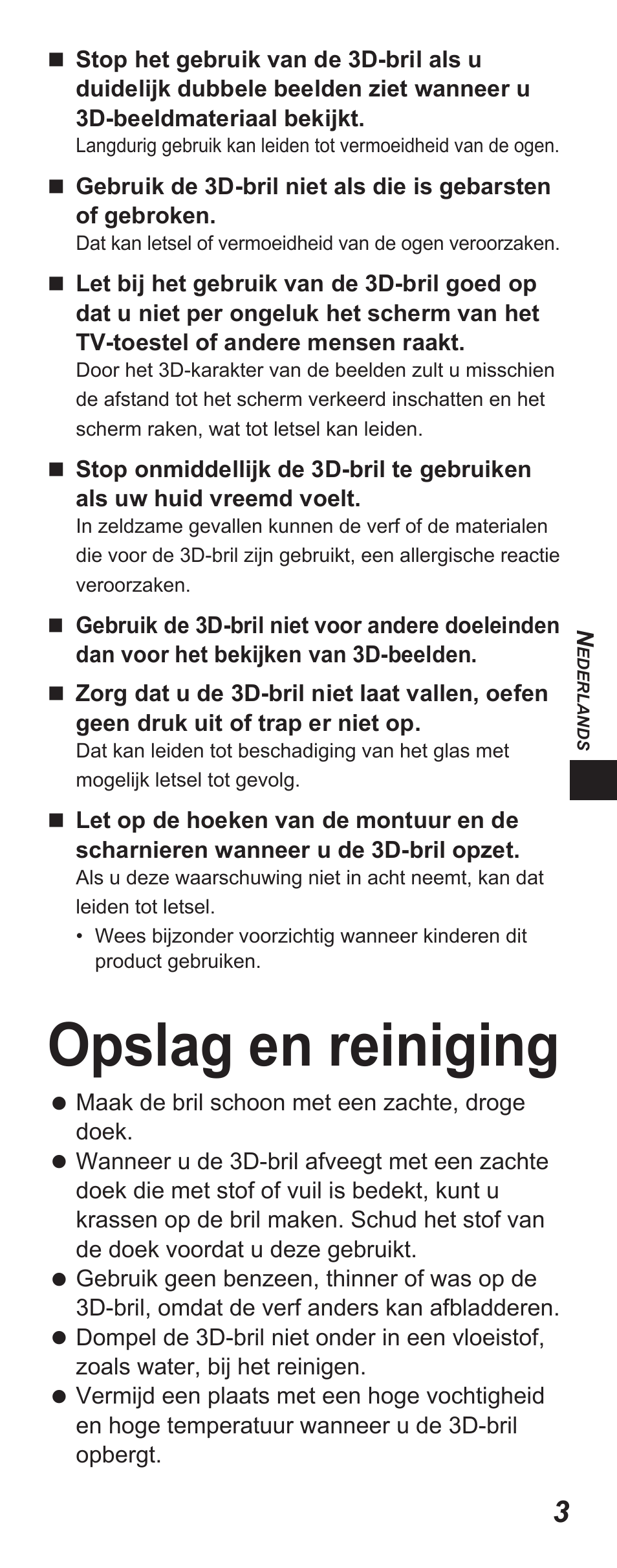 Opslag en reiniging | Panasonic TYEP3D10EB User Manual | Page 13 / 102