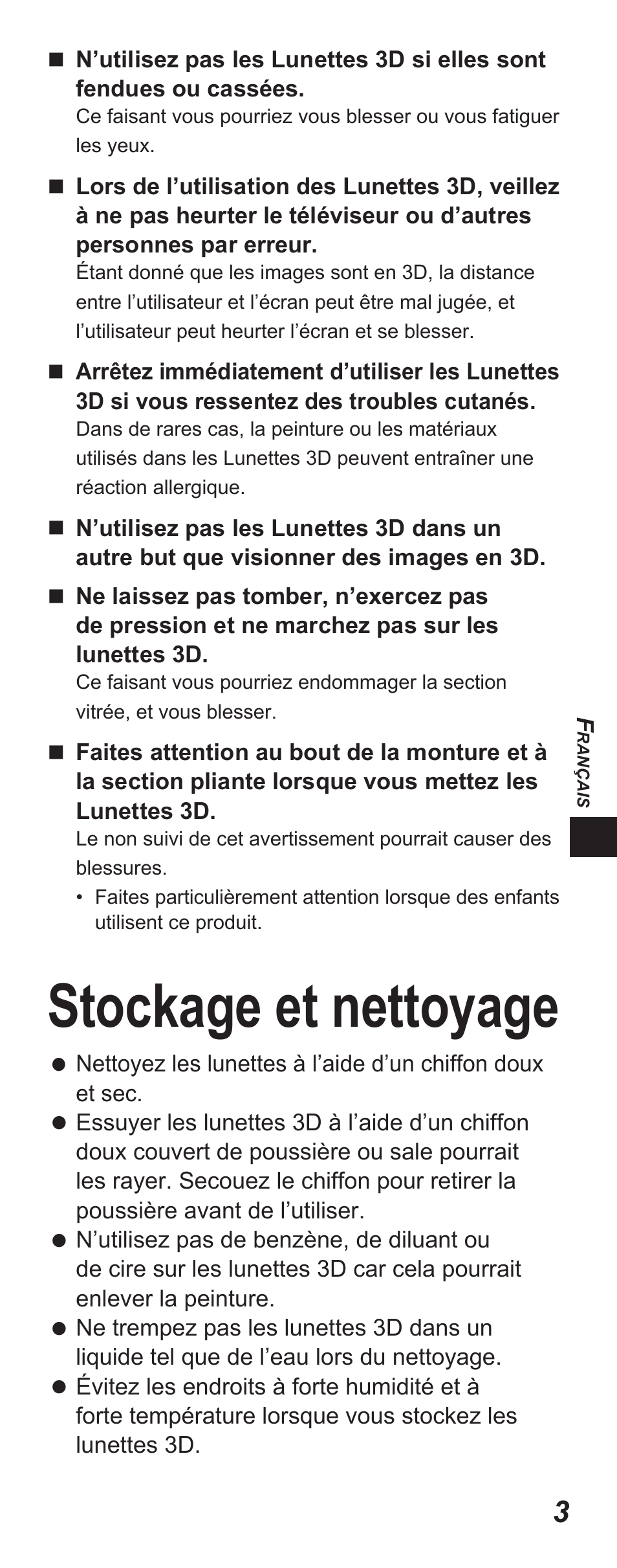 Stockage et nettoyage | Panasonic TYEP3D10EB User Manual | Page 17 / 102