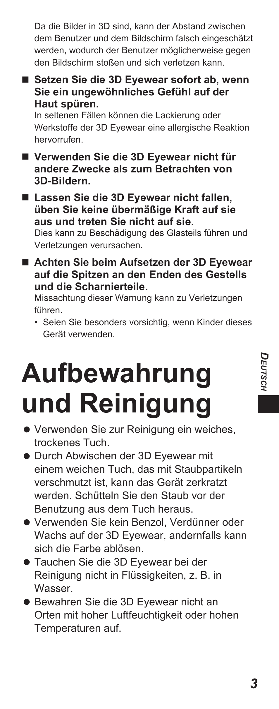 Aufbewahrung und reinigung | Panasonic TYEP3D10EB User Manual | Page 21 / 102