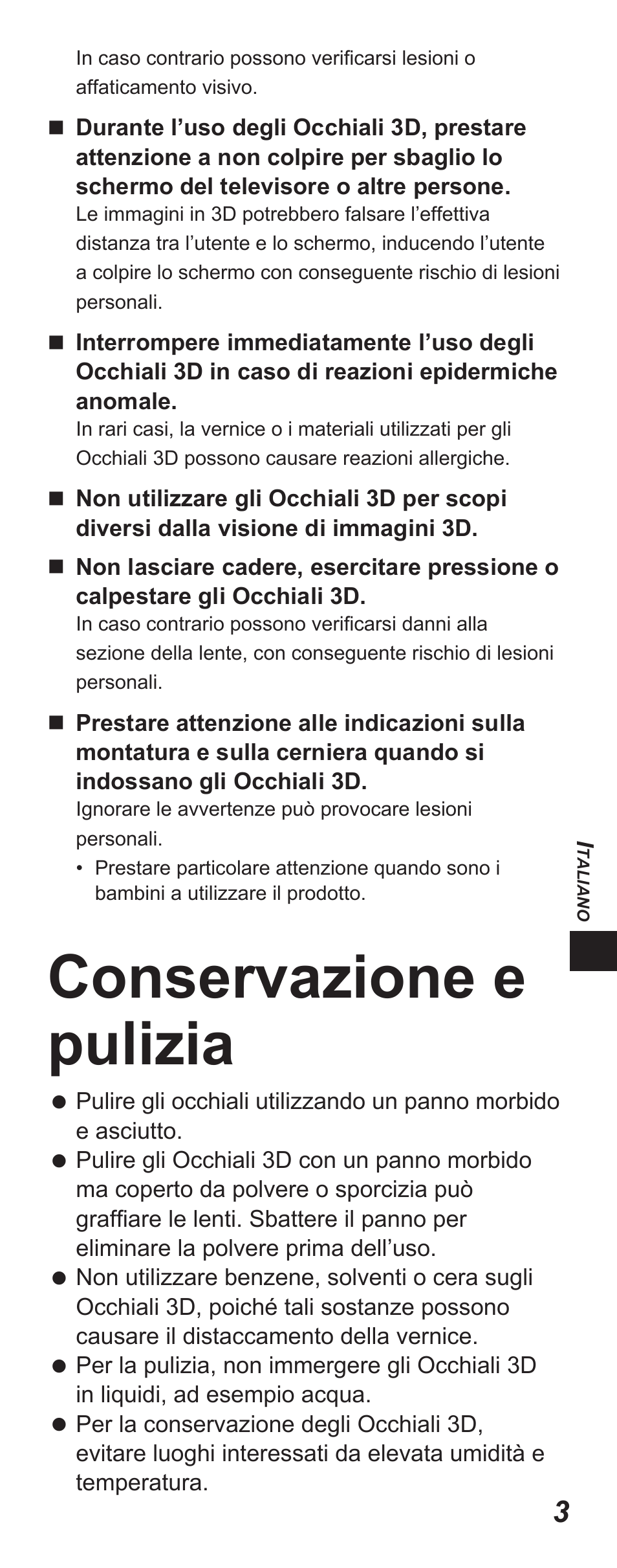 Conservazione e pulizia | Panasonic TYEP3D10EB User Manual | Page 25 / 102