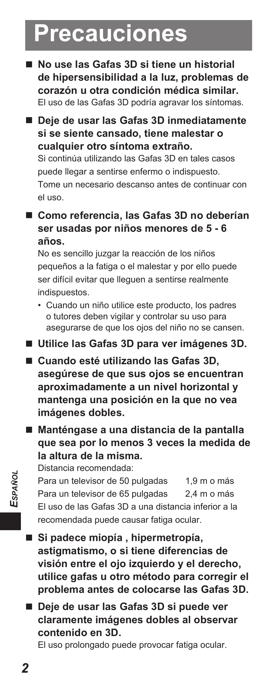 Precauciones | Panasonic TYEP3D10EB User Manual | Page 44 / 102