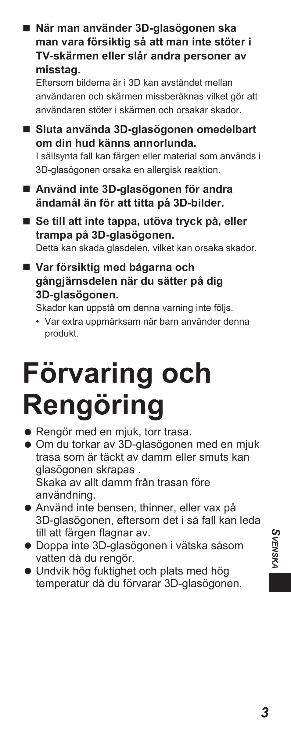 Förvaring och rengöring | Panasonic TYEP3D10EB User Manual | Page 49 / 102