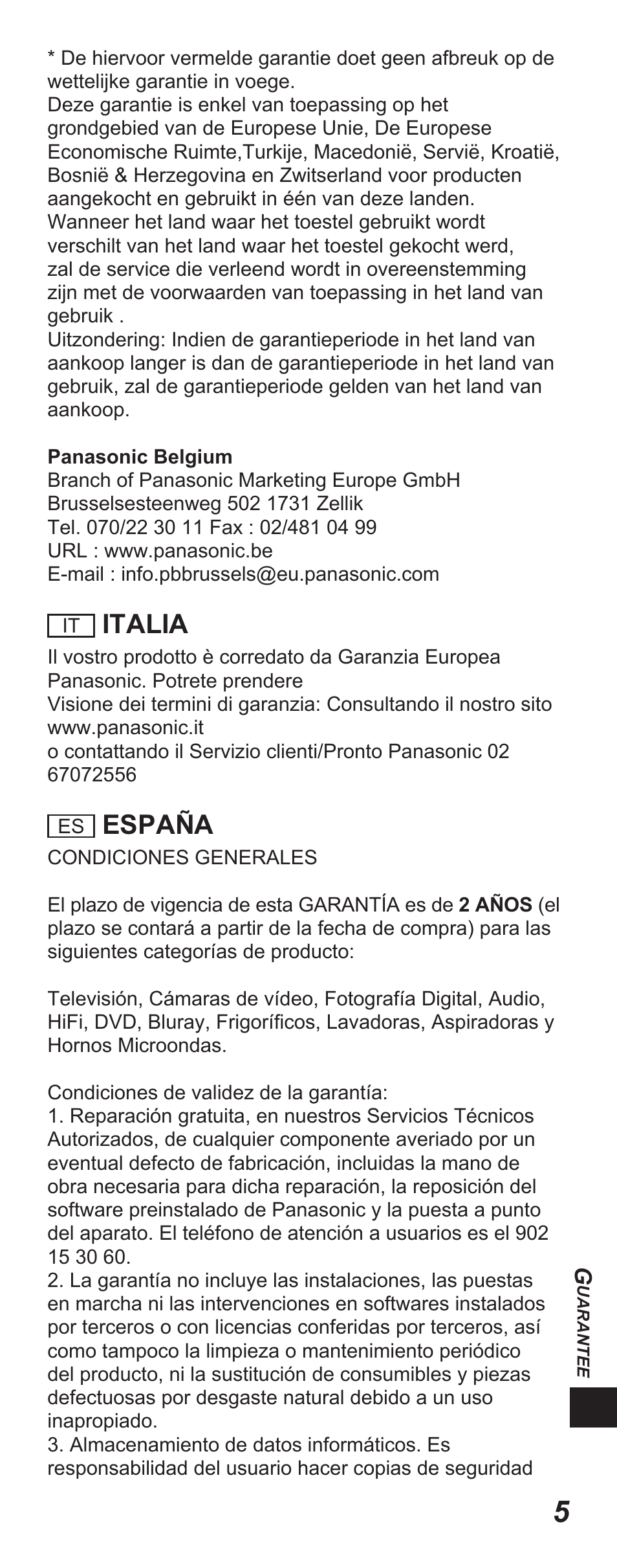 Italia, España | Panasonic TYEP3D10EB User Manual | Page 65 / 102