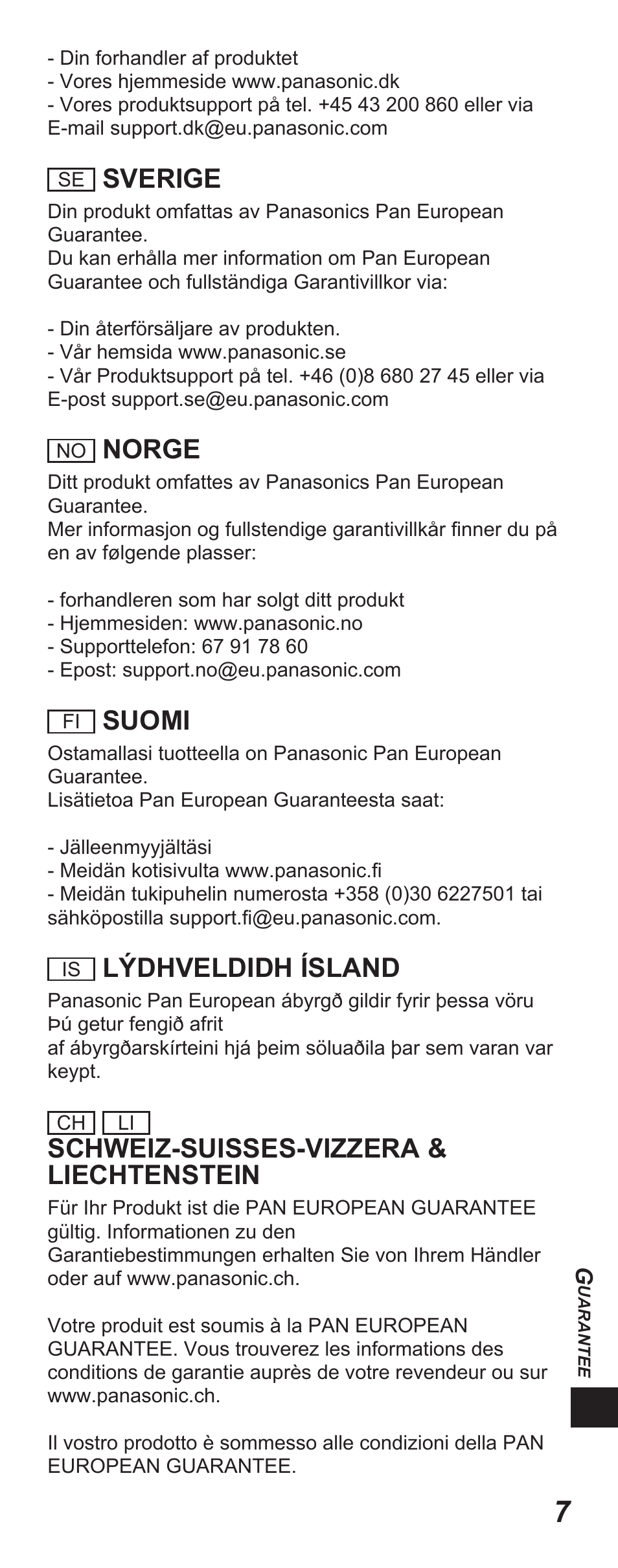 Sverige, Norge, Suomi | Lýdhveldidh ísland, Schweiz-suisses-vizzera & liechtenstein | Panasonic TYEP3D10EB User Manual | Page 67 / 102