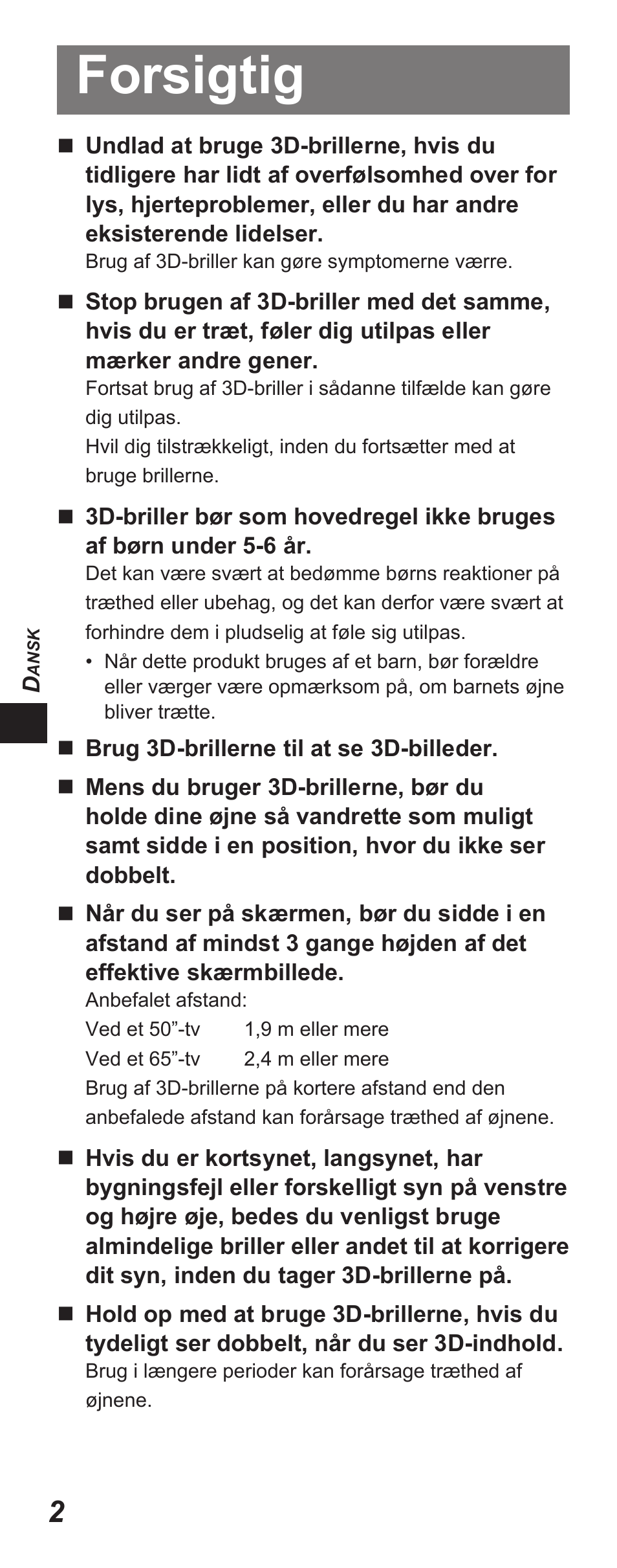 Forsigtig | Panasonic TYEP3D10EB User Manual | Page 8 / 102