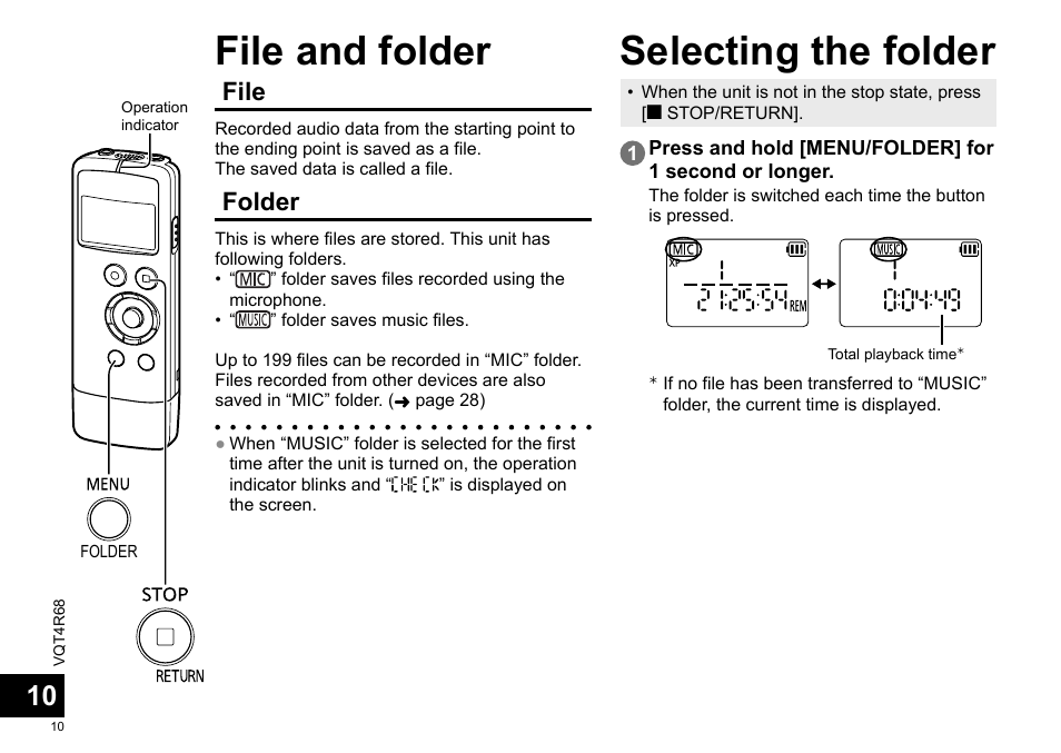 File and folder selecting the folder, File, Folder | Panasonic RRUS310E User Manual | Page 10 / 293