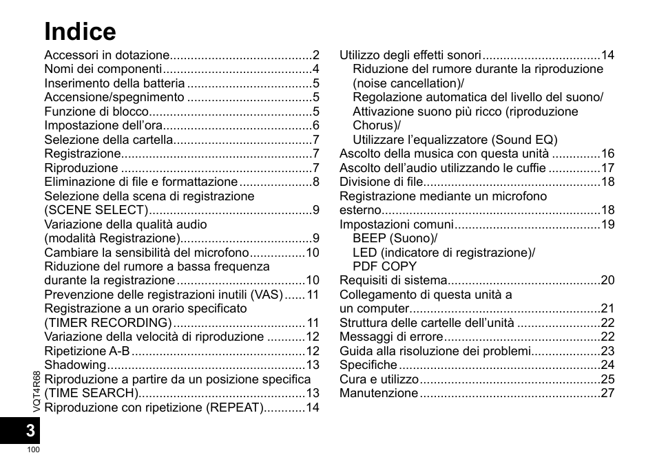Indice | Panasonic RRUS310E User Manual | Page 100 / 293