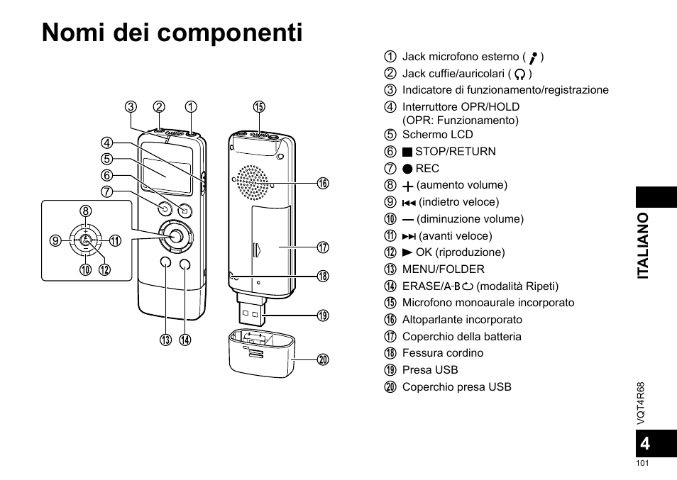 Nomi dei componenti, It aliano | Panasonic RRUS310E User Manual | Page 101 / 293