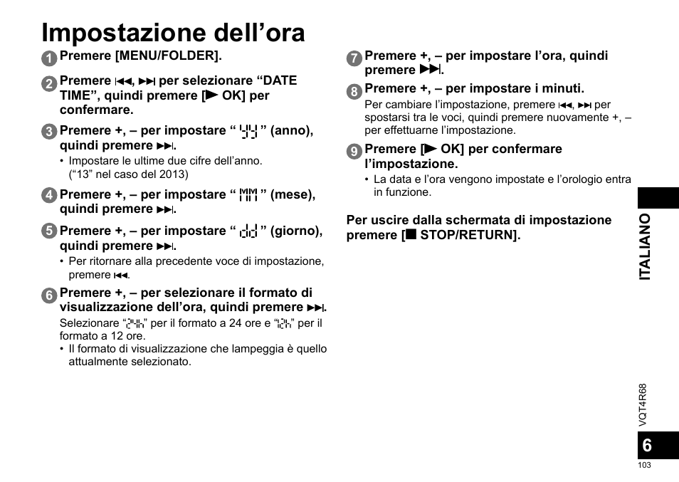 Impostazione dell’ora | Panasonic RRUS310E User Manual | Page 103 / 293