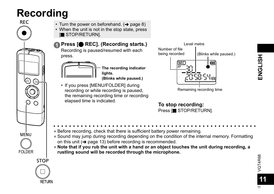 Recording, English | Panasonic RRUS310E User Manual | Page 11 / 293