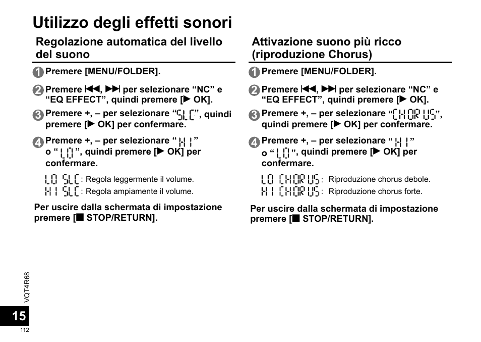 Utilizzo degli effetti sonori | Panasonic RRUS310E User Manual | Page 112 / 293