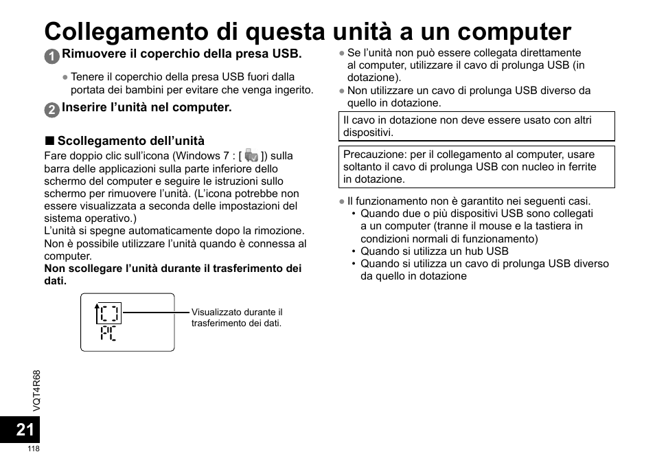 Collegamento di questa unità a un computer | Panasonic RRUS310E User Manual | Page 118 / 293