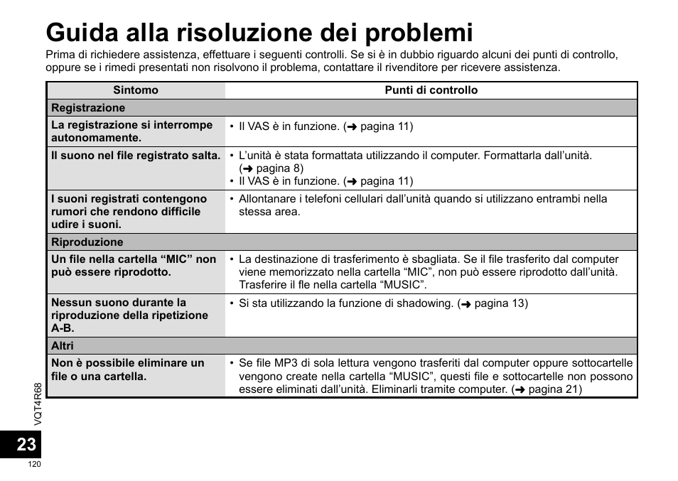 Guida alla risoluzione dei problemi | Panasonic RRUS310E User Manual | Page 120 / 293