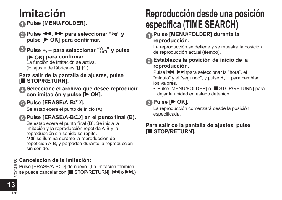 Imitación | Panasonic RRUS310E User Manual | Page 136 / 293