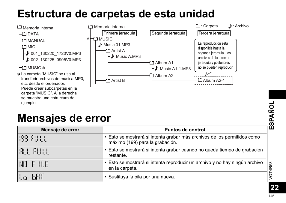 Esp añol | Panasonic RRUS310E User Manual | Page 145 / 293