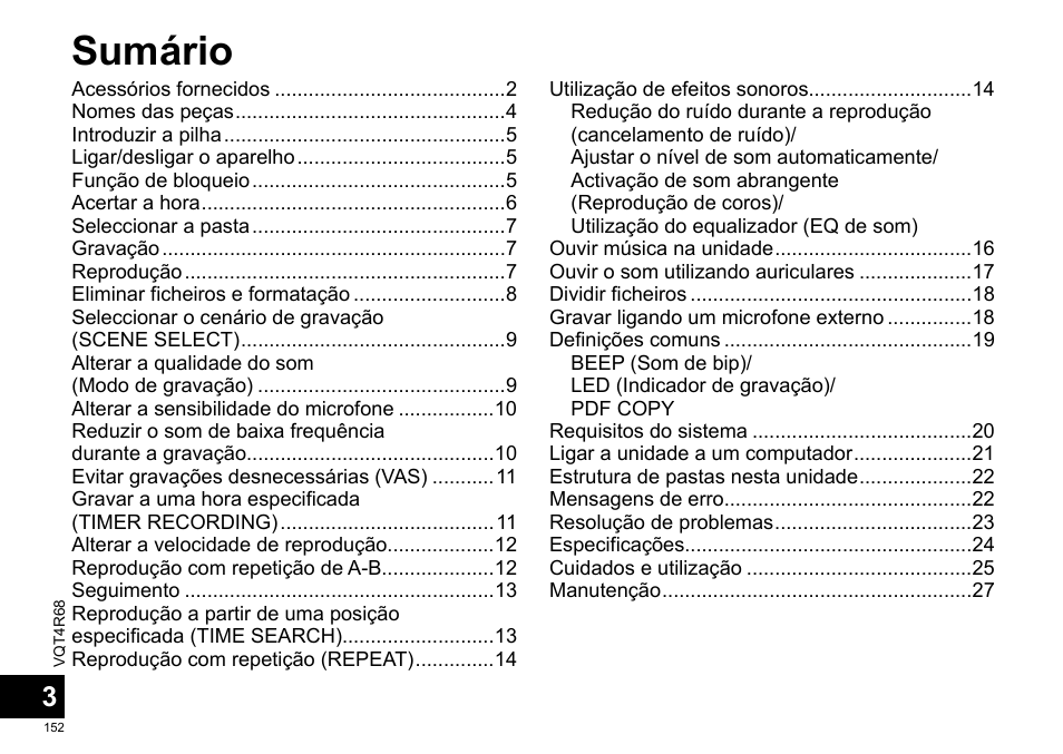 Sumário | Panasonic RRUS310E User Manual | Page 152 / 293