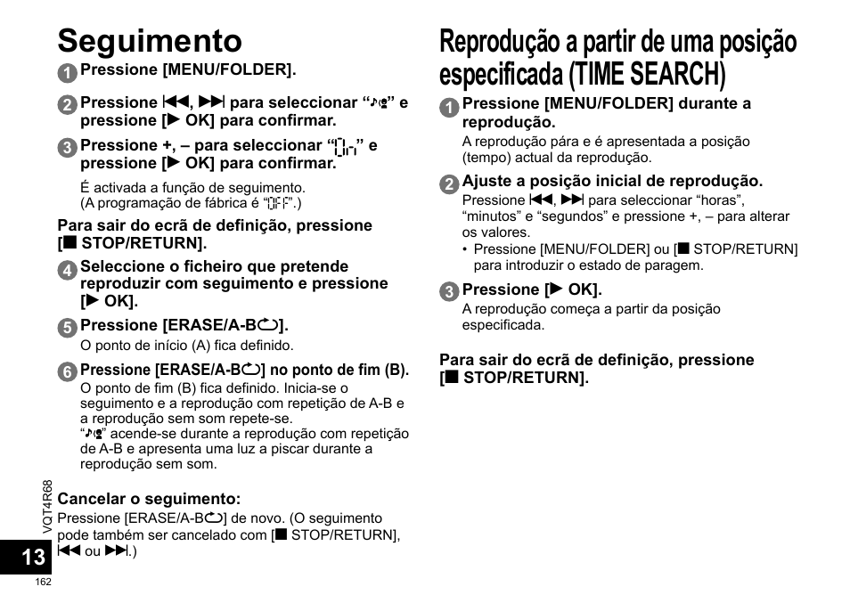 Seguimento | Panasonic RRUS310E User Manual | Page 162 / 293