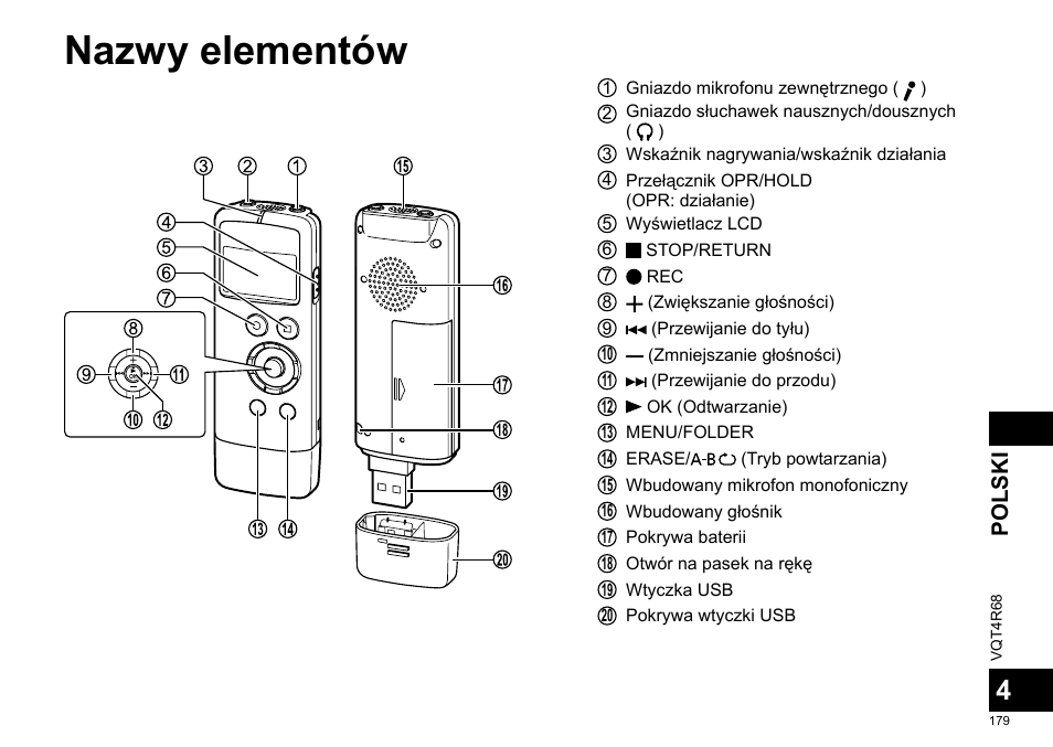 Nazwy elementów, Polski | Panasonic RRUS310E User Manual | Page 179 / 293