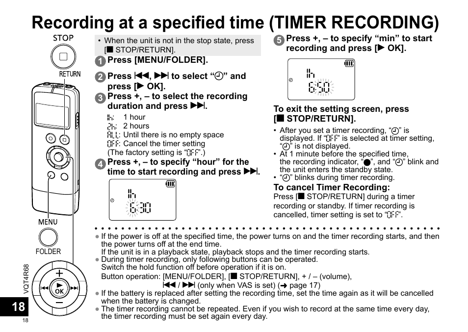 Recording at a specified time (timer recording) | Panasonic RRUS310E User Manual | Page 18 / 293
