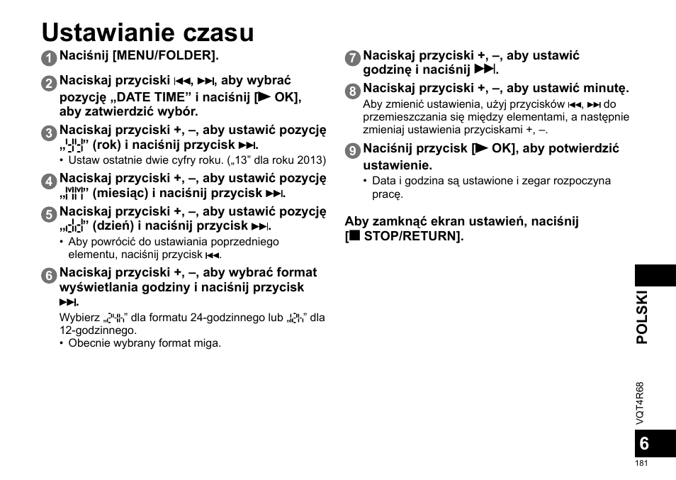 Ustawianie czasu | Panasonic RRUS310E User Manual | Page 181 / 293