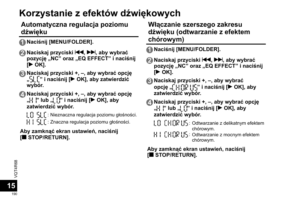 Korzystanie z efektów dźwiękowych | Panasonic RRUS310E User Manual | Page 190 / 293