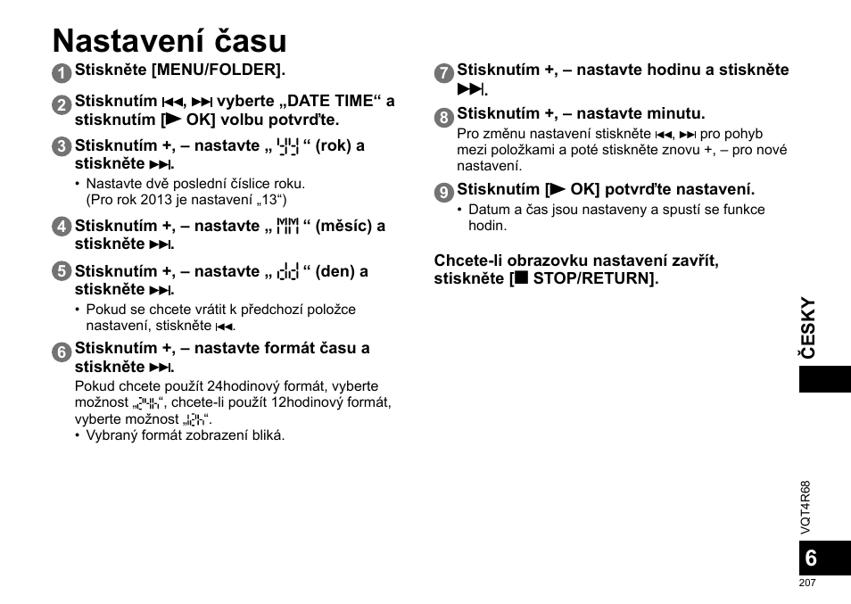 Nastavení času | Panasonic RRUS310E User Manual | Page 207 / 293
