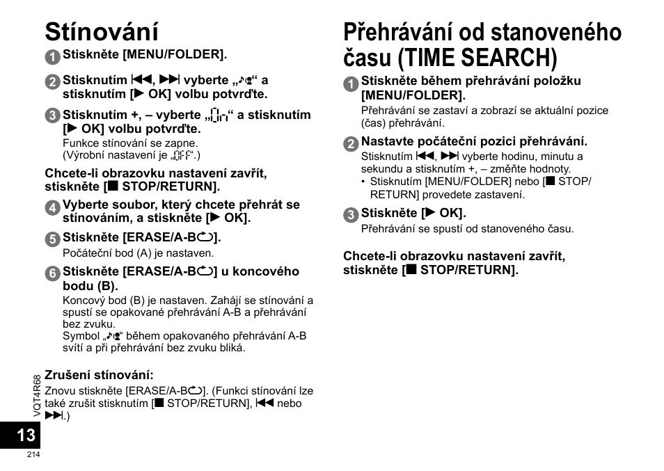 Stínování, Přehrávání od stanoveného času (time search) | Panasonic RRUS310E User Manual | Page 214 / 293