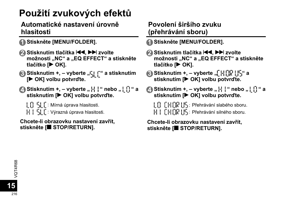 Použití zvukových efektů | Panasonic RRUS310E User Manual | Page 216 / 293