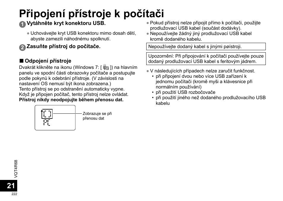 Připojení přístroje k počítači | Panasonic RRUS310E User Manual | Page 222 / 293