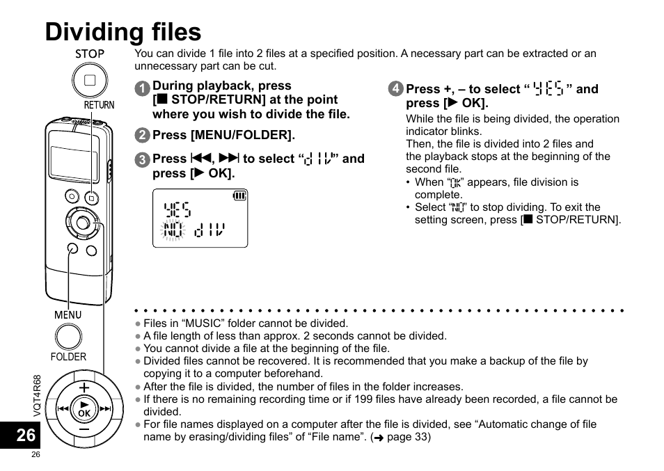 Dividing files | Panasonic RRUS310E User Manual | Page 26 / 293