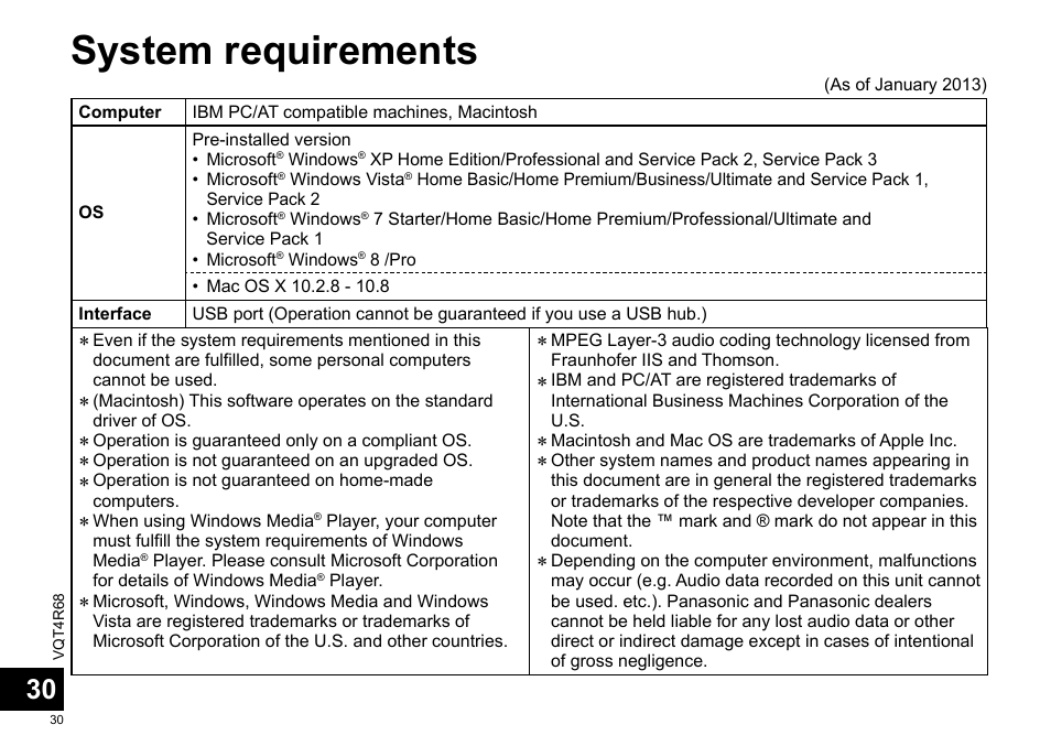 System requirements | Panasonic RRUS310E User Manual | Page 30 / 293