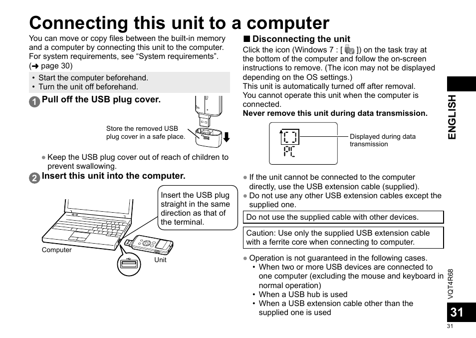 Connecting this unit to a computer | Panasonic RRUS310E User Manual | Page 31 / 293