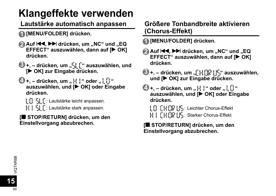 Klangeffekte verwenden | Panasonic RRUS310E User Manual | Page 60 / 293