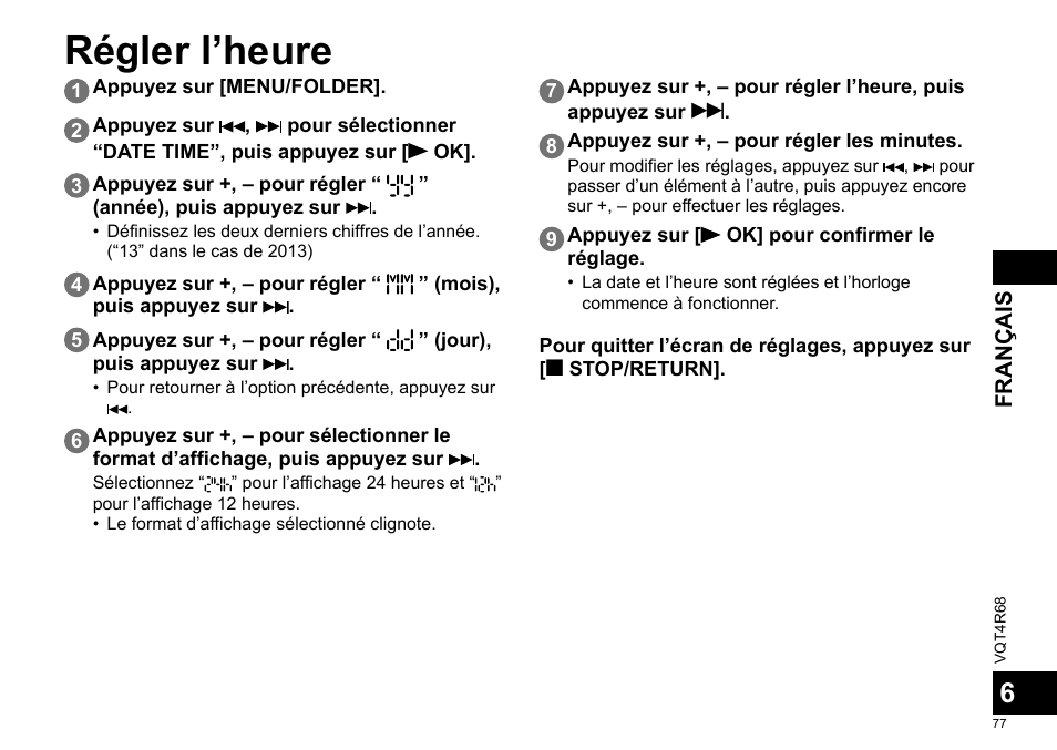 Régler l’heure | Panasonic RRUS310E User Manual | Page 77 / 293