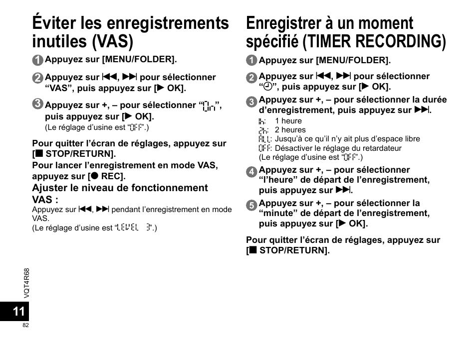 Éviter les enregistrements inutiles (vas), Enregistrer à un moment spécifié (timer recording) | Panasonic RRUS310E User Manual | Page 82 / 293