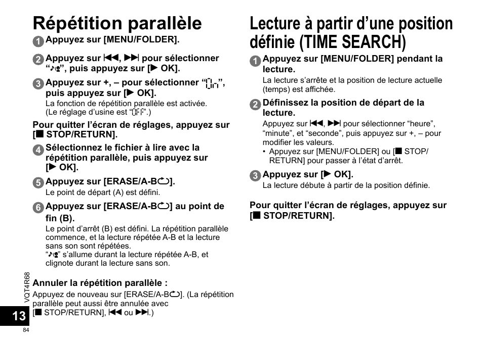 Répétition parallèle | Panasonic RRUS310E User Manual | Page 84 / 293