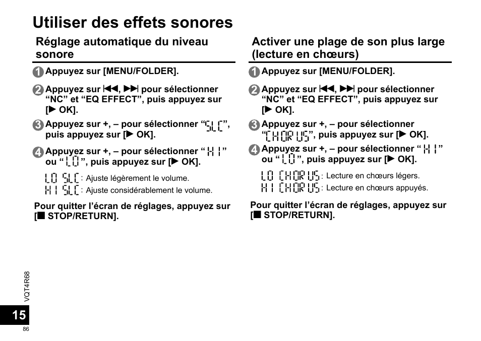 Utiliser des effets sonores | Panasonic RRUS310E User Manual | Page 86 / 293