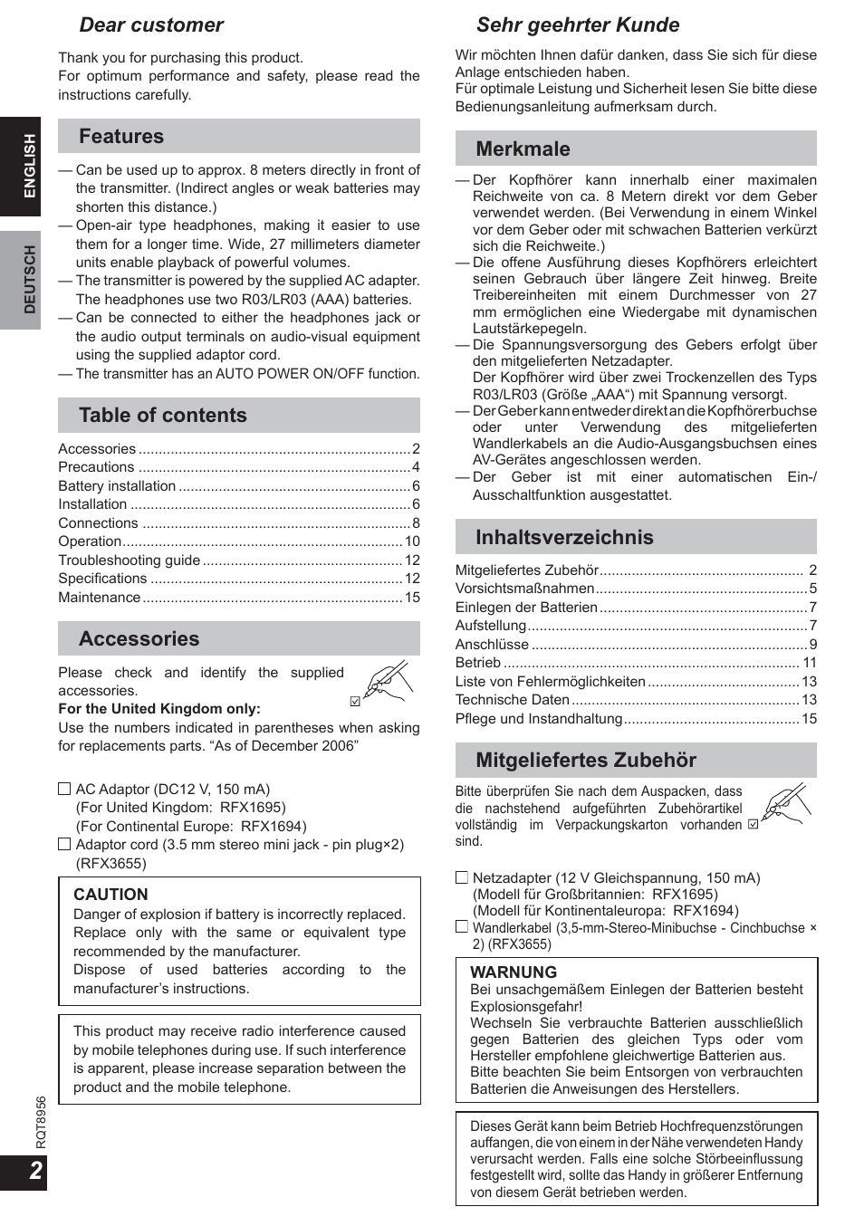 Panasonic RPWH25 User Manual | Page 2 / 64