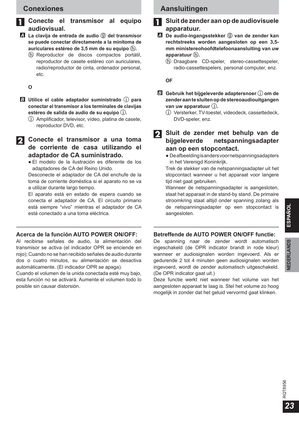 Conexiones, Aansluitingen | Panasonic RPWH25 User Manual | Page 23 / 64