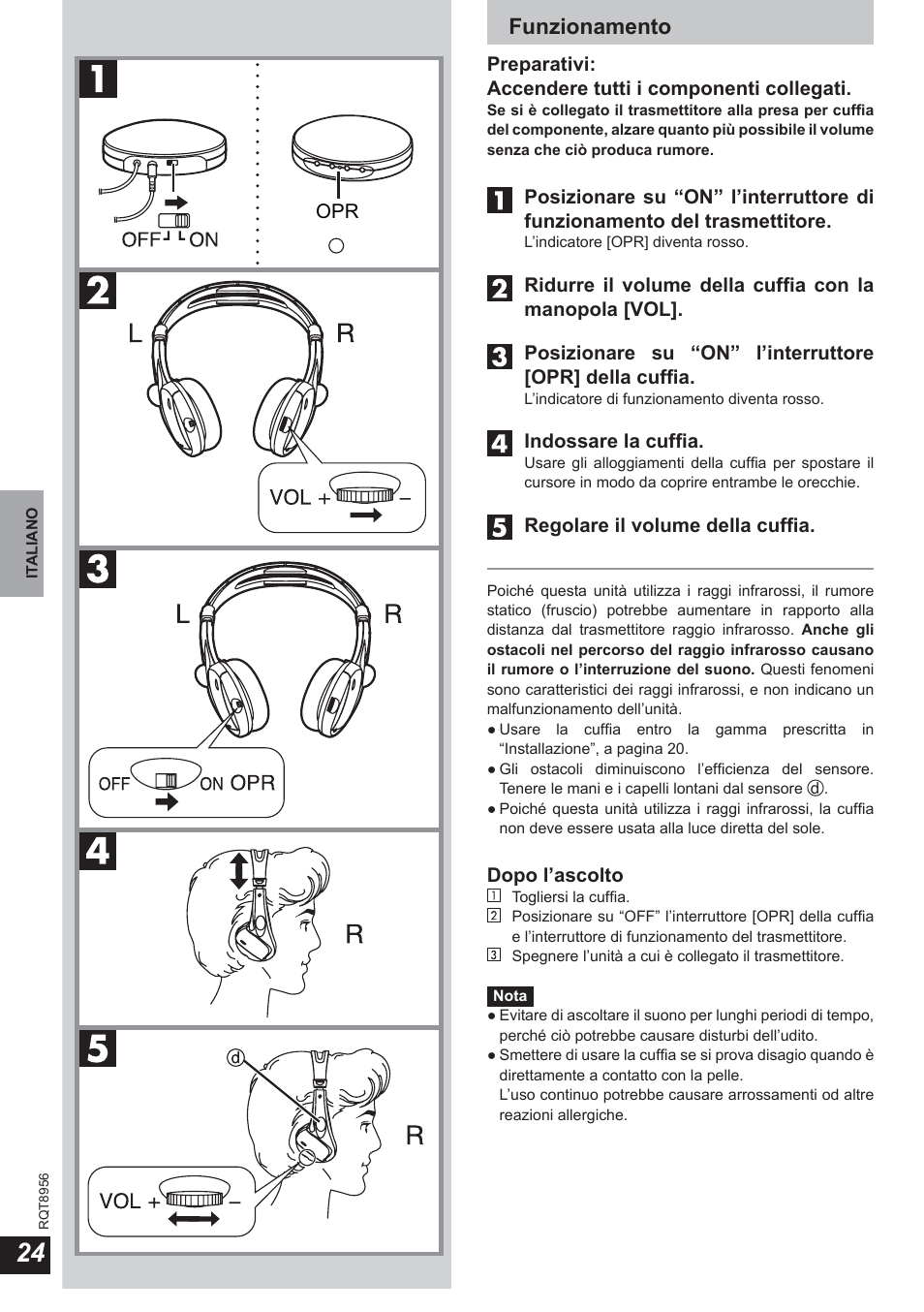 Funzionamento | Panasonic RPWH25 User Manual | Page 24 / 64