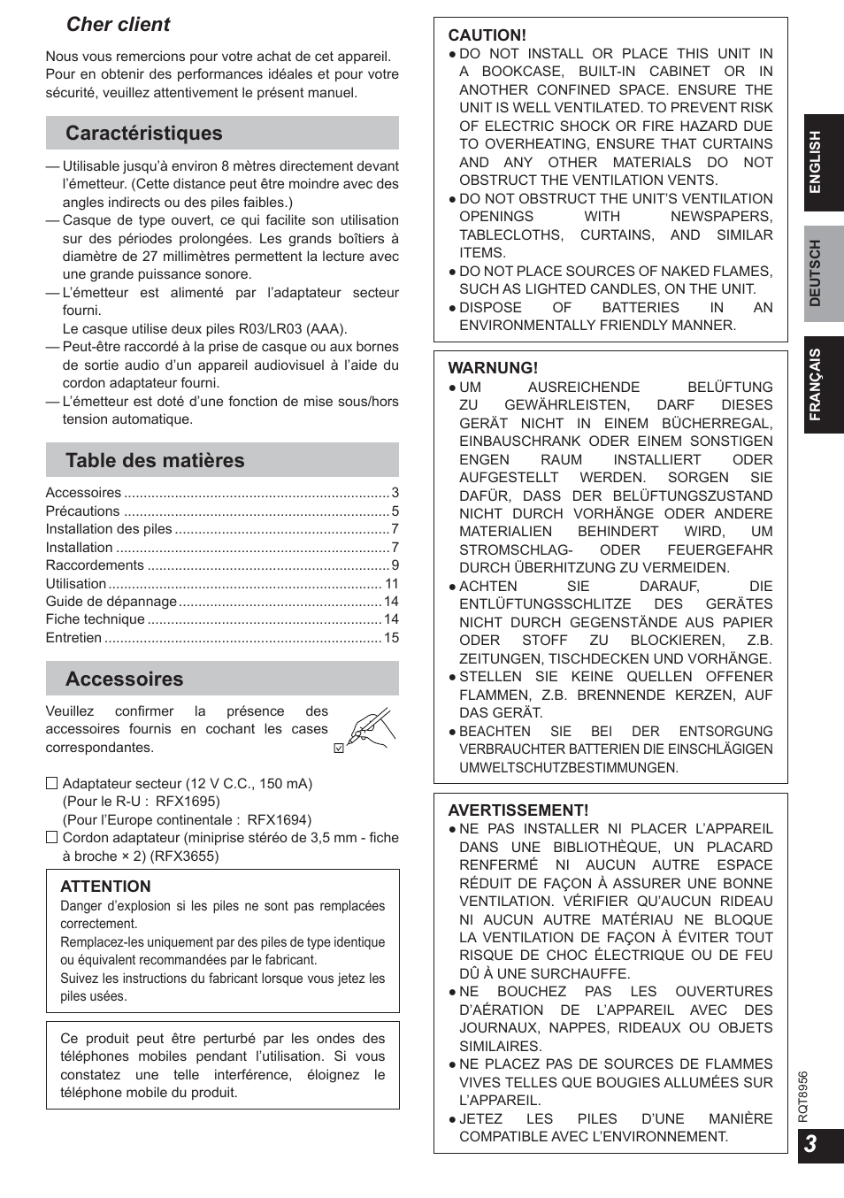 Panasonic RPWH25 User Manual | Page 3 / 64