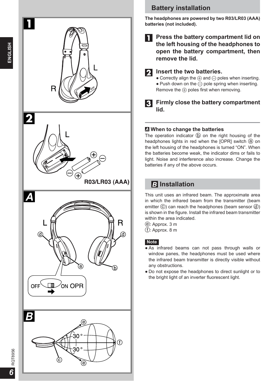 Battery installation, Installation | Panasonic RPWH25 User Manual | Page 6 / 64