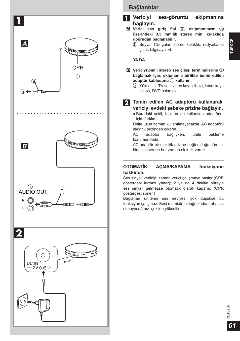 Bağlantılar | Panasonic RPWH25 User Manual | Page 61 / 64