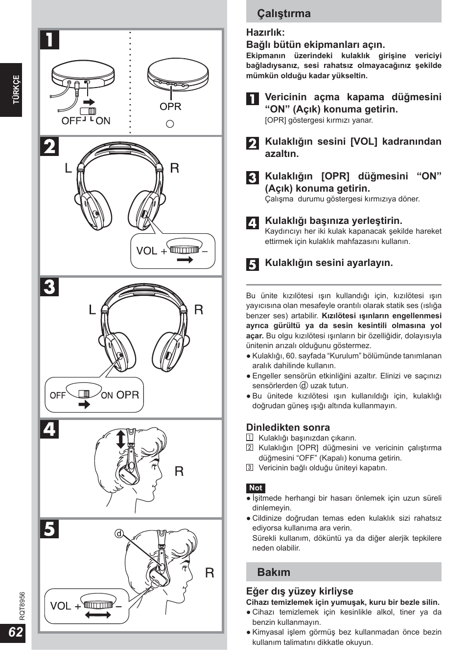 Çalıştırma, Bakım | Panasonic RPWH25 User Manual | Page 62 / 64