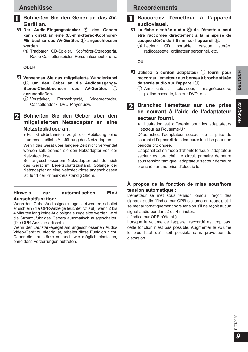 Anschlüsse, Raccordements | Panasonic RPWH25 User Manual | Page 9 / 64